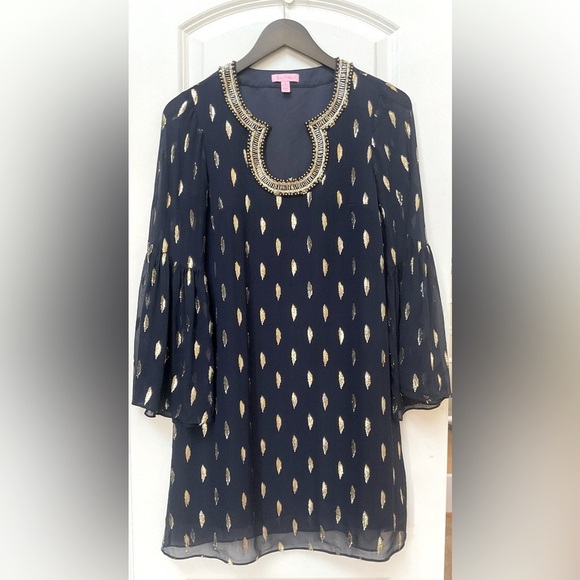 Sheath Dress Lilly Pulitzer Amory Dress Lilly Pulitzer Navy Blue Metallic Gold Clip Amory Silk Beaded Sheath Dress Lilly Pulitzer Amory Dress Lilly Pulitzer Navy Blue Metallic Gold Clip Amory Silk Beaded